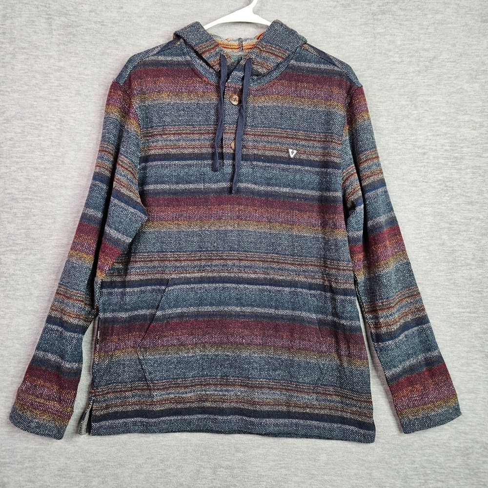 VISSLA Descanso Hooded Popover Hoodie Henley Men Cotton Size S